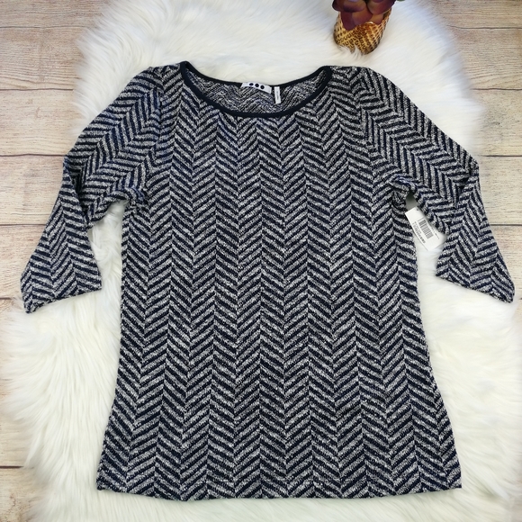 Three Dots 3/4 Sleeve Navy Blue Blouse Size L - Picture 3 of 6